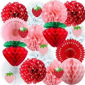 16 Pi&egrave;ces D&eacute;coration Pompons Papier, Boule Papier Soie, Pompons Fraise, D&eacute;corations Anniversaire, Decoration Party, Banni&egrave;re Fraise, F&ecirc;tes Anniversaire, F&ecirc;te Mariage, F&ecirc;tes &agrave; Th&egrave;me (TIGERX SOCIETATE CU RASPUNDERE, neuf)