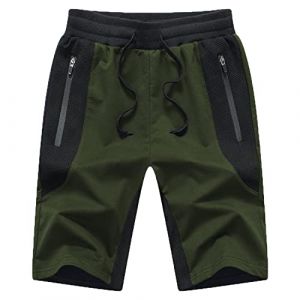 JustSun Short Homme Sport Coton Summer Short Short Sport Homme Running Shorts avec Poches Zippées Vert Armée 3XL (yimengchuanglian, neuf)