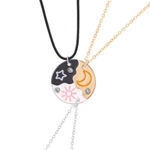 Collier d Amitie pour 3 Filles, Collier Best Friends pour 3 Filles, Collier BFF pour 2 Femme Argent Noir Or, Cristal Collier Soleil Lune Pendentif pour Soeur Friend Cadeau Anniversaire (TANGYUMENG STORE, neuf)
