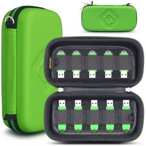 QUENZROC Etui de Rangement pour Organiser et Ranger 20 Clés USB - Pochette Rigide Vert (Sisma Europe, neuf)