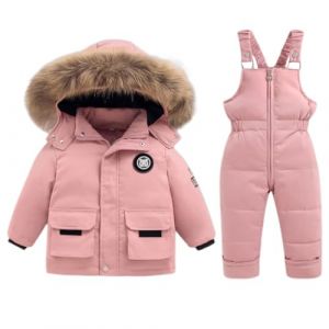 Enfant Combinaison de Ski Hiver Bébé 2 Pièces Doudoune Manteau avec Neige Bavoir Pantalon Garçons Filles Combinaisons de Neige Vêtements Rose 3-4 Ans (BRONG, neuf)