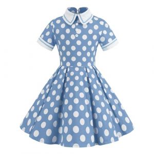 Générique Robe pour Fille Robe Années 50 Vintage à Pois Filles Col à Encoche Boutons Robe Robe Fille Partie Enfants Robe pour Enfants d'été 3-12 Ans (Seraphido, neuf)