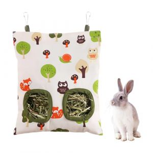 KEWUF Sac &agrave; foin suspendu, ratelier foin lapin, filet &agrave; foin, accessoire foin, station de nourriture pour cochon d'Inde, chinchilla, lapin, hamster et autres petits animaux(A, 2 trous) (SHUFANG UK SHOP, neuf)