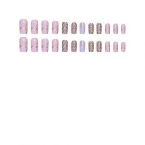 Kit De Faux Ongles french court 24pcs 3D &eacute;pi de bl&eacute; &agrave; carreaux amande autocollants adhesif press on nails Autocollants Adhesif Femmes et Filles (shuya-FR, neuf)