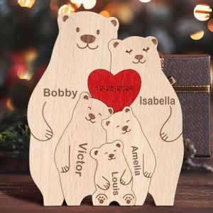 Puzzle Famille Ours en Bois Personnalis&eacute; Pr&eacute;nom avec 1-8 Nom We are One,Cadeaux Puzzles artistiques,Sculpture d'animaux en Bois,D&eacute;coratif pour la Maison Anniversaire No&euml;l F&ecirc;te des m&egrave;res p&egrave;res (Pyathen, neuf)