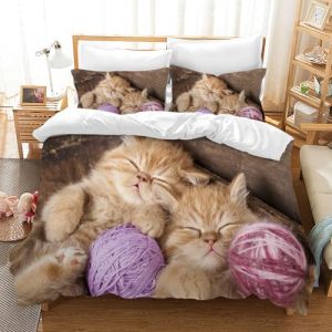 Hoimlm Parure de lit pour Enfant avec Housse de Couette et taie d'oreiller en Microfibre imprim&eacute;e de Chien, pour gar&ccedil;ons et Filles(200 x 200 cm, Chaton G) (MEIZAIYUN-EU, neuf)