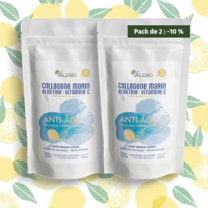Pack 2 Collagènes marins en poudre goût menthe-citron, type 1-3, Elastine & Vitamine C | Anti-âge & anti rides | 300g | Cure 1 mois | Fabriqué en France | Valebio (Valebio, neuf)