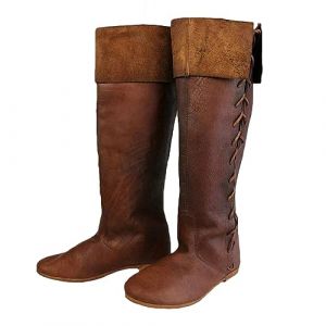 SIULAS Western Knee Boots - Medieval Knight Boots - Retro Gothic Pirate Witch Chaussures en cuir - Bottes de chevalier en cuir PU -,Marron,44 (ZGYKOBE, neuf)