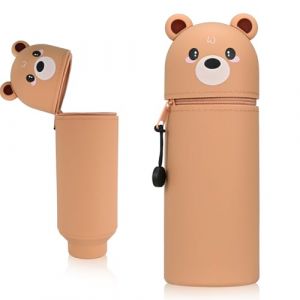 Kawaii - Trousse scolaire 2 en 1 - En silicone - Porte-crayon en forme d'animal - Convient pour garçons et filles - Ours marron (SmlperDirect-fr, neuf)