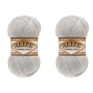 20% laine 80% acrylique doux Yarn Alize Angora Gold Thread Crochet Lot de 2skn 200 g 1204 yds Lace Tricot main Turc Yarn (208 gris clair) (1LEAGUE, neuf)