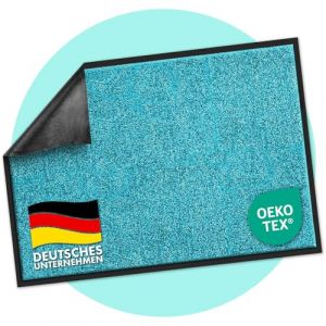 Casa Pura Paillasson Rhine, Tapis de porte, Tapis d'entr&eacute;e pour zone d'accueil, Tapis de porte d'entr&eacute;e, Tapis anti-poussi&egrave;re (90x150 cm, Turquoise) (MEISTEREI, neuf)