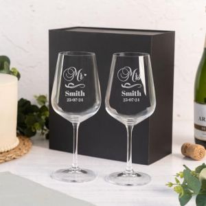 Wanapix | Pack 2 Verres à Vin Personnalisés | Boîte Cadeau Incluse | Verre à Vin en cristal gravés | Pack de Verres Vin en cristal Bohème personnalisables | Mr & Mrs (Wanapix, neuf)