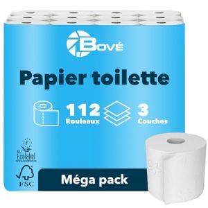BOVE Papier toilette triple épaisseur 112 rouleaux - 250 feuilles par rouleau - Extra doux, résistant et absorbant - Certifié FSC et Ecolabel UE - Excellent rapport qualité-prix (Hallohygiene GmbH, neuf)