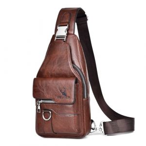 A-QMZL Sacoche Homme Bandouliere Sac de Poitrine business Sac de Loisir a Dos PU Cuir Pochette Epaule à Dos de Voyage pour Homme Femme (Brun foncé) (QIMEI-EU, neuf)