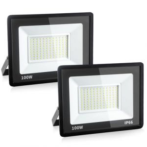 Psatfito G Projecteur LED 100w, 10800 Lm Projecteur LED Extérieur, Étanchéité Ip66 Lumière Blanche du jour 6000k Éclairage de Sécurité Extérieur pour Entrepôt, Garage, Arrière-Cour, Lot de 2 (KESHIBAO Boutique, neuf)