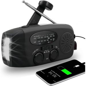 Radio Portable Urgence Militaire, FM/AM/SW Radio de Secours avec Rechargement du Solaire Radios Dynamo à Manivelle avec Lampe de Poche Lampe Lecture LED 2000mAh Powerbank SOS Alarm Camping (Noir) (Angel Store 75, neuf)