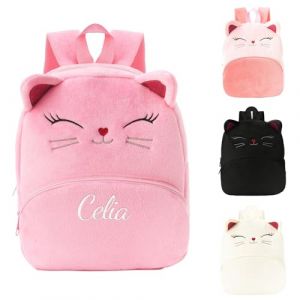 Personnalisable Sac a Dos Enfant Fille, Petit Sac à Dos Enfant, Personnalisé Brodé Prenom Cartable Primaire Sac a Dos Enfant Maternelle pour Fille, Chat Sac à Dos Ecole Crèche Backpack (Rose) (HB Personalized Workshop, neuf)