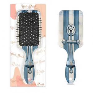 Peigne de massage antistatique à coussin d'air - Brosse à cheveux rétro nautique géométrique à rayures - Brosse de massage carrée pour femme et fille (OSAM SPACE, neuf)