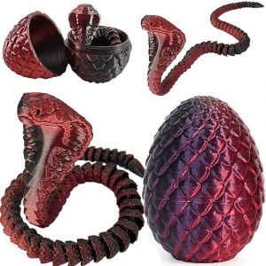 Joycabin Jouet Serpent imprim&eacute; en 3D, &oelig;ufs de Dragon, &oelig;ufs de Serpent, &oelig;ufs de Serpent de P&acirc;ques, Animaux imprim&eacute;s en 3D, Jouets pour Enfants, Cadeaux de Bureau (Cobra-Noir Rouge) (XINYI-EU, neuf)
