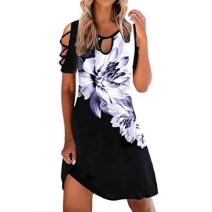 NNGOTD Robe D'été Femme Longue Chic Longue Robe Blanche Col en V Ete Pas Cher Grande Taille Robe Rétro Maxi Robe Lâche Imprimé Florales Bohème Ete Mi-Longue Dress Cotton en Line Robe Transparente (BAULMD（90% Big Promotion Without Discount Code ）, neuf)