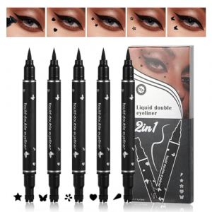 Eyeliner Imperméable 5PCS Eyeliner Liquide et Stylo Tampon Longue Durée Eye-liner Liquide en Forme Tampon de Maquillage à Double Tête étoile Fleur Cœur pour Décoration des Yeux (Tigrbone, neuf)