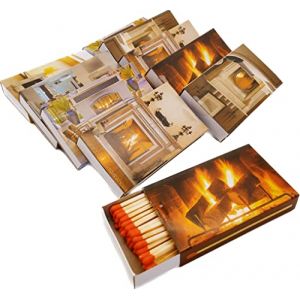 KM Firemaker – Lot de 10 boîtes d’allumettes longues 10 cm avec motifs Cheminée – Idéales pour cheminée, barbecue et bougies – Design décoratif chaleureux – Réf. Cheminée (KMfiremaker, neuf)