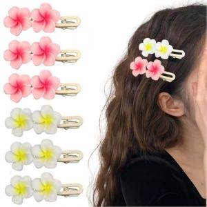 Lot de 6 pinces &agrave; cheveux en forme de fleur de prunier - Mini barrettes &agrave; cheveux en forme de fleur hawa&iuml;enne - Accessoires pour cheveux pour mariage, f&ecirc;te de mariage, plage (blanc + rose clair) (Yanyahappy Shop, neuf)