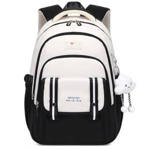 Tanou Sac à Dos Fille Adolescent, Grande Capacité Cartable Fille pour École Primaire College Lycée, Sac a Dos Scolaire Renforcé à la Mode et Décontracté avec Pendentif, Noir (Tanou Bagages, neuf)