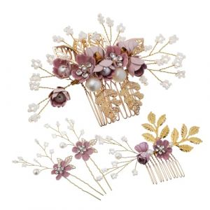 Homoyoyo Peignes à Cheveux Fleuris Perles Ensemble de Accessoires de Mariage Peignes Latéraux Décoratifs et Épingles à Cheveux Élégants pour Mariée et Occasions Spéciales (HuanYH, neuf)
