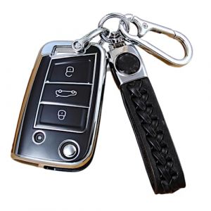 【4 Couleurs】 Z.MYUKI Kamiq Coque clé avec Porte Clef pour Skoda Kamiq 2019-2025 2026 Accessoire Protection clé (Noir) (Z.MYUKI-EU, neuf)