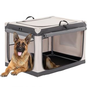 Caisse Transport Chien Pliable S&eacute;curis&eacute;e avec Cadre M&eacute;tal Brevet&eacute; & Fermeture Verrouillable &ndash; Cage Tissu Grand pour Chien, Fond Imperm&eacute;able, Housse Lavable, Id&eacute;ale Voiture, Camping, Maison (A4 Pet, neuf)