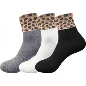 PYEUIFT 3 Pièces Chaussettes Femme à Imprimé Léopard Chaussettes de Tennis Femme Chaussettes Sport Chaussettes mi-mollet Femme(1) (tulan4820208, neuf)