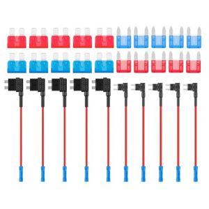 HUAZIZ 10 Pi&egrave;ces Add-a-Circuit Porte-Fusible, Porte-Fusible &agrave; Lame de Voiture avec Fil, Mini/Standard Porte Fusible Adaptateur Voiture Set avec Fusible Lame 10A 15A pour Auto (HUAYUE-EU, neuf)