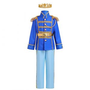 IBAKOM D&eacute;guisement Prince Charmant Enfant Gar&ccedil;ons Costume Cosplay Conte F&eacute;e Carnaval Halloween Anniversaire Tenue m&eacute;di&eacute;vale Haut Pantalon Ensemble Bleu ciel 8-10 ans (ZhuL, neuf)