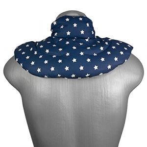 Coussin de nuque avec col montant - Bouillotte sèche aux pépins de raisin - Coussin épaules et cou - Coussin cervicales chauffant - Design: bleu étoilé (Giraffenland, neuf)