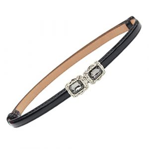 JK Home Ceinture en Cuir Imité Femme Fille Boucle Réglable Ceintures Fine Minceur pour Jeans Pantalon Robe Cristal Noir (JK Happy Shopping, neuf)
