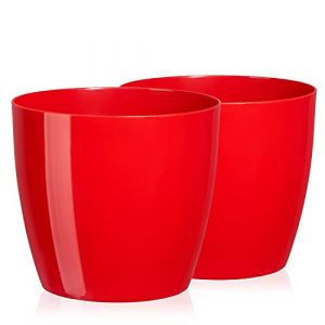 Tymar Pot de Fleurs, Pot de Plantes en Plastique, Lot de 2, Forme Ronde, Cache-Pot (Rouge, ø 14 cm) (Julmax, neuf)