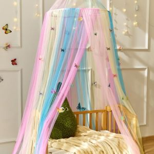 Wnqou Moustiquaire pour lit,Ciel de lit pour Lits Simples et Doubles, Chambre de Fille, Installation Facile pour Les Voyages et la Maison (Arc-en-Ciel + Papillon) (Wnqou, neuf)