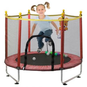 Trampoline pour Enfant 140cm, Trampoline Exterieur avec Filet de S&eacute;curit&eacute;, Trampolines Interieur avec Panier de Basket, PetitTrampoline ext&eacute;rieur Enfants 2 3 Ans (Rouge) (Toys Beichen, neuf)