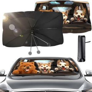 Pare Soleil Voiture Pare Brise Avant Rotation à 360° Pliable, Parapluie Pare-Soleil pour Pare-Brise Avant de Voiture, Protection UV et Isolation Thermique, pour Voitures, SUV, Camions (140x79cm) (MinXin-DE, neuf)