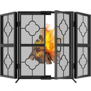 Amagabeli Pare-étincelles Écran De Cheminée D'intérieur 3 Panneaux en Étain en Fer Forgé Grand Écran Extérieur en Métal Décoratif en Maille Grille Clôture De Cheminée Solide Panneaux en Acier (Amaya Trade Store, neuf)