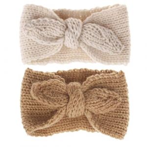 Tuojiezhe Lot de 2 bandeaux turban pour b&eacute;b&eacute; fille - N&oelig;ud lapin chaud - Pour nouveau-n&eacute; et enfant (marron + beige, taille unique) (tuojiezheshangmao, neuf)