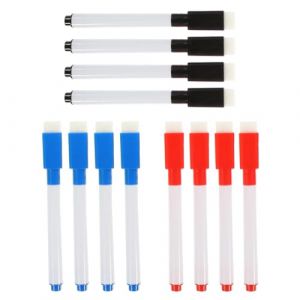 YUVKIN Feutres pour Tableau Blanc Effa&ccedil;ables &agrave; Sec, 12 Pi&egrave;ces, Sans Magn&eacute;tisme, avec Embout Effaceur, Tableau Blanc Effacable, Faible Odeur, Feutre Ardoise Effacable (Noir, Bleu, Rouge) (HerEdit, neuf)