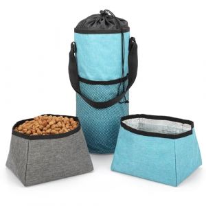 BELLE VOUS Sac de Voyage pour Chien avec Gamelles Eau et Nourriture - Sac a Friandise et Accessoires - Pochette avec Gamelle Pliable - Accessoire pour Voyages et Dressage (Tinyyo Europe, neuf)