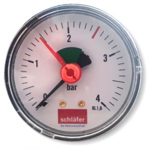 Schl&auml;fer 0930162 | Manom&egrave;tre hydraulique arri&egrave;re Raccord axial 3/8" &Eacute;chelle 0-4 bar 63 mm pour syst&egrave;mes de chauffage air-eau avec indicateur de pression hydraulique (ISME SHOP, neuf)