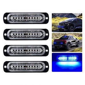 4pcs Ultra Mince 10 LED de Voiture Clignotant Avertissement Lumière À l'eau de Danger de Lumière Stroboscopique Pour Camions Remorque Remorque côté de la Moto Réseau DC12-24V(Bleu) (KaiDengZhe, neuf)