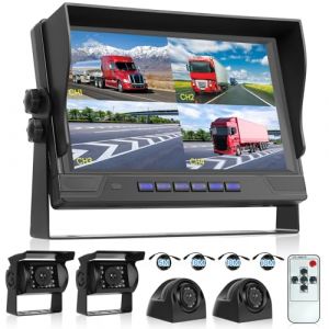Caméra de Recul Écran HD 9 Pouces Moniteur 4 Ecrans Divisés, Hodozzy 4 Cameras de Recul Etanche IR Vision Nocturne DVR Kit Caméra Recul Filaire écran pour Voiture Camping-Car Camion Remorque 12V-36V (Hodozzy Direct, neuf)