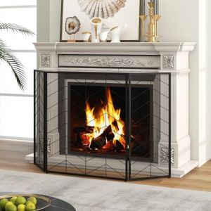 LIFEZEAL Grille de Protection Anti-feu Pliable en M&eacute;tal 3 Pi&egrave;ces, 132 x 79 cm, Protection Contre Les &Eacute;tincelles pour Feu Ouvert, Plaques de Chemin&eacute;e avec Fer Forg&eacute; Massif, Noir (Model 3, 132 x 79 cm) (LIFEZEAL ITALY S.R.L., neuf)