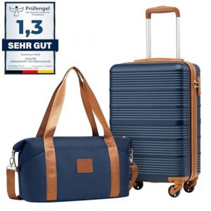 COOLIFE Valise Cabine Ryanair Rigide Bagage Cabine 55x35x20 Valises Leger a 4 Roues,Serrure TSA, en ABS Rigide Valise (Bleu/Marron, 55&times;35&times;20 Set de Valises) (Coolife EU Directly, neuf)