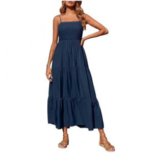 Robe smock pour femme, grande taille, robe à volants, taille élastique, robe trapèze, robe sexy à bretelles spaghetti, robe basse de couleur unie, longueur cheville, robe d'été longue fluide, robe (shengtongshen gongsi, neuf)